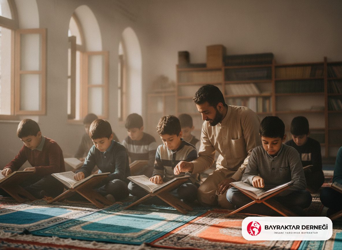 Medresede Kur'an eğitimi alan öğrenciler